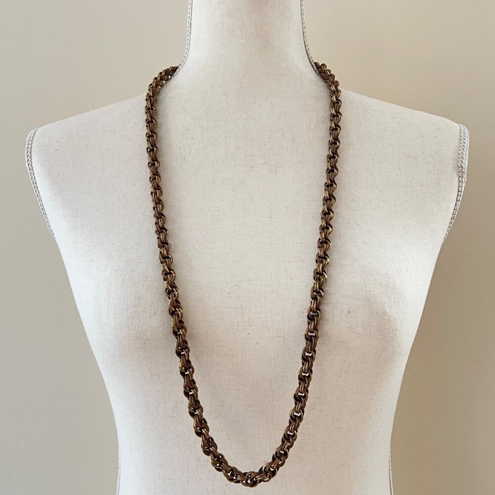 Vintage Miriam Haskell Chunky Gold Tone Double Link Chain Necklace 36"
